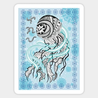 Tribal line Art Jellyfish / Baybayin word Ligaya (Happiness) Magnet